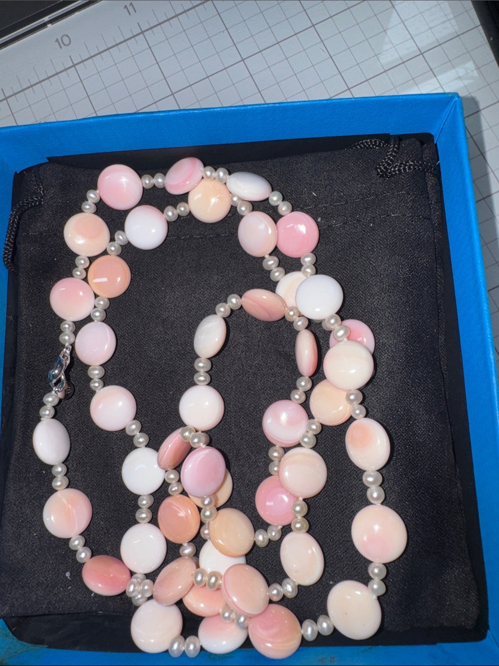 12mm Pink Conch Shell 3-3.5mm Freshwater Pearl Rhodium over Silver 36” Necklace